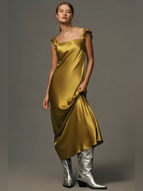 Anthropologie Dresses & Skirts - Anthropologie Flutter Sleeve Maxi Dress - Medium - Chartreuse